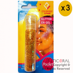 GLITTER EN GEL PELO ROSTRO CUERPO ORO 854-01 X 20 GR x 3